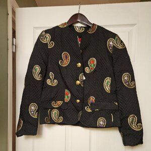 sandy design Black Quilted Paisley Gem Jacket Sz 36